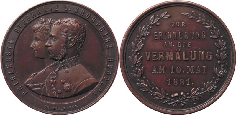 AE Medaille - 10.5.1881
Wedding day Kronprinz Rudolph with princessin Stephania...