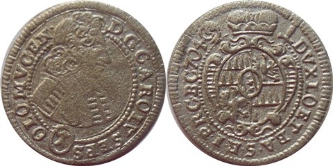 1 kreuzer 1704 =R=
Av: Bishop bust right, Rev: Oval arm, crown above SV.521.A/P...