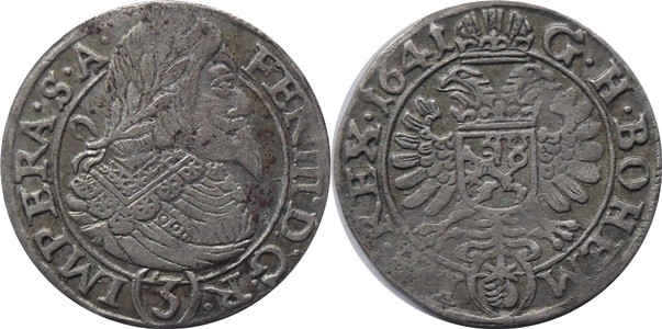 3 kreuzer 1641 - Prag, Wolker
Av: Head to right, Rev: Double headed eagle
Very...