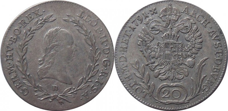 20 kreuzer - 1791 "B" Kremnica
Av:Bust right within wreath of laurel and palm, ...