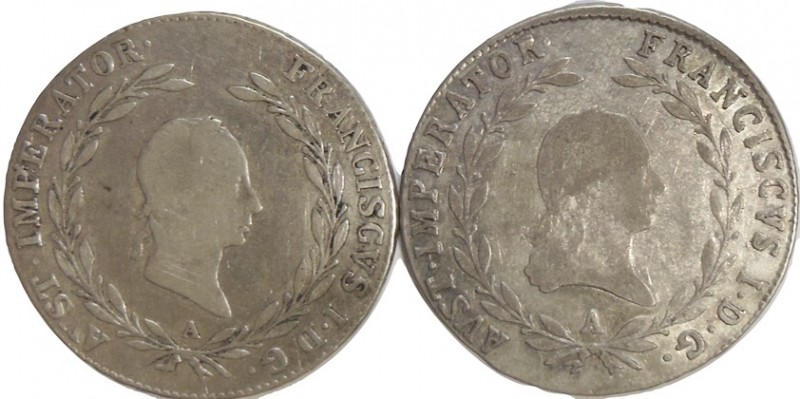 20 Kreuzer - 1820 and 1828 "A" Wien, 
Av: Small head right, Rev: Crowned imperi...