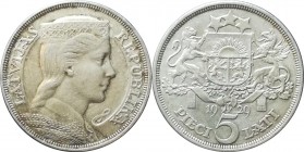 Latvia, 5 Lati - 1929