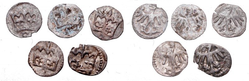 Lot of 5 denarius
Denary jagiellońskie, zestaw 5 egz.
 W pełni czytelne egzemp...