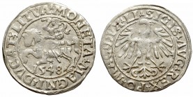 Sigismund II Augustus, 1/2 groschen 1548, Vilnius - LI/LITVA
Zygmunt II August, Półgrosz 1548, Wilno - LI/LITVA
 Ładny egzemplarz. Niedobity central...