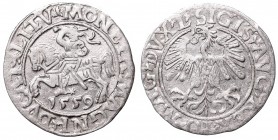 Sigismund II Augustus, Half-groat 1559, Vilnius, L/LITV
Zygmunt II August, Półgrosz 1559, Wilno, L/LITV
 Ładnie zachowany egzemplarz, patyna. Odmian...