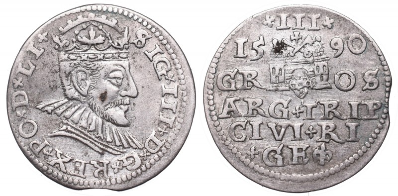 Zygmunt III Waza, Trojak 1590, Ryga
 Ładny egzemplarz. 

Grade: XF- 
Referen...