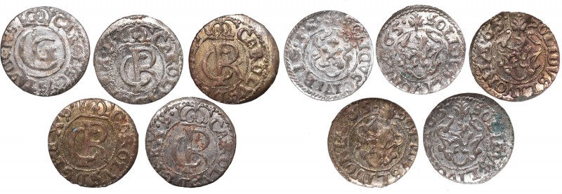 A set of coins from Riga mint 1655 and 4 pieces of 1665
Zestaw szelągów Ryskich...