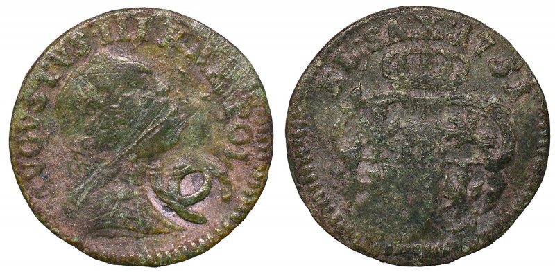 August III, Solidus 1751 countermarked
August III Sas, Szeląg 1751 kontrmarkowa...