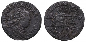 August III, Solidus 1754 H
August III Sas, Szeląg 1754 H
 Odmiana z legendą AUGUSTUS. 

Grade: VF+ 
Reference: Kopicki 2078
 Poland, Polen Augus...