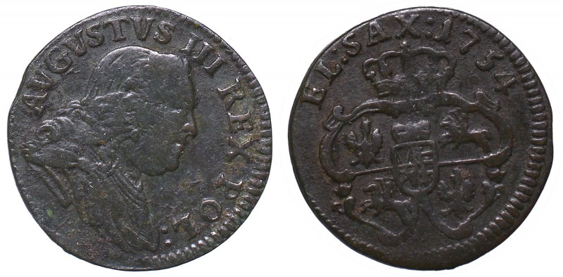 August III, Solidus 1754
August III Sas, Szeląg 1754, Grunthal
 Obiegowy egzem...