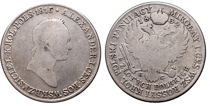 Kingdom of Poland, Nicholas I, 5 zloty 1832 KG
Królestwo Polskie, Mikołaj I, 5 ...