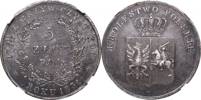 November Uprising, 5 zloty 1831 - NGC MS61
Powstanie Listopadowe, 5 złotych 183...