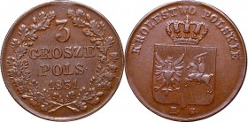 November Uprising, 3 groschen 1831
Powstanie listopadowe, 3 grosze 1831
 Bardzo ładny egzemplarz w naturalnej, czekoladowej patynie. 

Grade: AU/U...