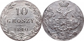 Kingdom of Poland, 10 groszy 1840, Warsaw
Królestwo Polskie, 10 groszy 1840, Warszawa
 Bardzo ładny detal, zachowany połysk. 

Grade: XF-/XF 
Ref...
