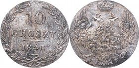 Kingdom of Poland, 10 groschen 1840, Warsaw
Królestwo Polskie, 10 groszy 1840, Warszawa
 Przyzwoity detal. Patyna, nalot. 

Grade: VF+/XF- 
Refer...