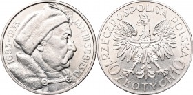 II Republic, 10 zlotych Sobieski
II Rzeczpospolita, 10 złotych 1933 Sobieski
 Piękny, około menniczy stan zachowania. Delikatnie uderzony na w okoli...