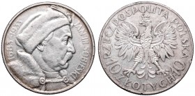 II Republic of Poland, 10 zloty 1933 Sobieski
II Rzeczpospolita, 10 złotych 1933 Sobieski
 Ładny detalem egzemplarz. Patyna, nalot, ryski w tle. Obi...