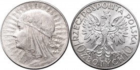 II Republic of Poland, 10 zlotych 1932 London women's head
II Rzeczpospolita, 10 złotych 1932 bzm Głowa kobiety
 Atrakcyjny egzemplarz o dobrym deta...