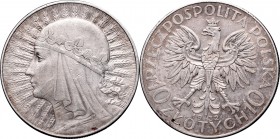 II Republic, 10 zlotych 1932, Women's Head
II Rzeczpospolita, 10 złotych 1932 Głowa kobiety
 Ładnie zachowany egzemplarz, patyna. 

Grade: XF- 
 ...