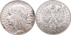 II Republic, 10 zlotych 1933, Women's Head
II Rzeczpospolita, 10 złotych 1933 Głowa kobiety
 Bardzo ładnie zachowany egzemplarz. 

Grade: XF+ 
 P...
