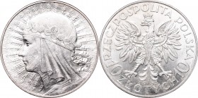 II Republic, 10 zlotych 1933, Women's Head
II Rzeczpospolita, 10 złotych 1933 Głowa kobiety
 Bardzo ładny egzemplarz, obustronny połysk menniczy. 
...