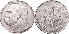 II Republic, 10 zlotych 1934, Pilsudski
II Rzeczpospolita, 10 złotych 1934 Piłsudski
 Przyzwoity egzemplarz, patyna. Najrzadszy rocznik 10 złotówek ...