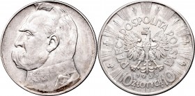 II Republic, 10 zlotych 1935, Pilsudski
II Rzeczpospolita, 10 złotych 1935 Piłsudski
 Ładnie zachowany egzemplarz, połysk menniczy. 

Grade: XF 
...