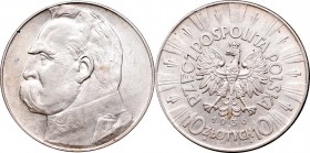 II Republic, 10 zlotych 1936, Pilsudski
II Rzeczpospolita, 10 złotych 1936 Piłsudski
 Bardzo ładnie zachowany egzemplarz, patyna, połysk. 

Grade:...