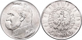 II Republic, 10 zlotych 1936, Pilsudski
II Rzeczpospolita, 10 złotych 1936 Piłsudski
 Bardzo ładnie zachowany egzemplarz. Patyna, nalot. 

Grade: ...
