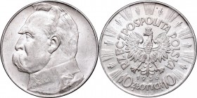 II Republic, 10 zlotych 1936, Pilsudski
II Rzeczpospolita, 10 złotych 1936 Piłsudski
 Bardzo ładnie zachowany egzemplarz, połysk. 

Grade: XF- 
 ...