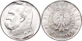 II Republic, 10 zlotych 1939, Pilsudski - PCGS MS63
II Rzeczpospolita, 10 złotych 1939 Piłsudski - PCGS MS63
 Wspaniały, wyselekcjonowany egzemplarz...
