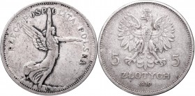 II Republic, 5 zlotych 1930, Nike
II Rzeczpospolita, 5 złotych 1930 Nike
 Obiegowy egzemplarz jednej z najrzadszych monet obiegowych II RP. Moneta p...