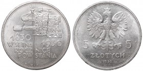 II Republic of Poland, 5 zlotych 1930 Banner
II Rzeczpospolita, 5 złotych 1930 Sztandar
 Piękny, menniczy egzemplarz z mocnym połyskiem, bez śladów ...