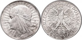 II Republic, 5 zlotych 1933, Women's Head
II Rzeczpospolita, 5 złotych 1933 Głowa kobiety
 Piękny egzemplarz, bardzo dobrze zachowany detal, ładny p...