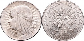 II Republic, 5 zlotych 1934, Women's Head
II Rzeczpospolita, 5 złotych 1934 Głowa kobiety
 Ładnie zachowany egzemplarz, połysk, patyna. 

Grade: X...