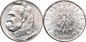 II Republic, 5 zlotych 1934, Pilsudski
II Rzeczpospolita, 5 złotych 1934 Piłsudski
 Wspaniały, około menniczy egzemplarz. Delikatne ryski na rewersi...