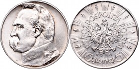 II Republic, 5 zlotych 1936, Pilsudski
II Rzeczpospolita, 5 złotych 1936 Piłsudski
 Pięknie zachowany egzemplarz, bardzo ładny detal. 

Grade: AU ...