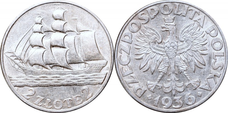 II Republic of Poland, 2 zlote 1936, ship
II Rzeczpospolita, 2 złote 1936, Żagl...