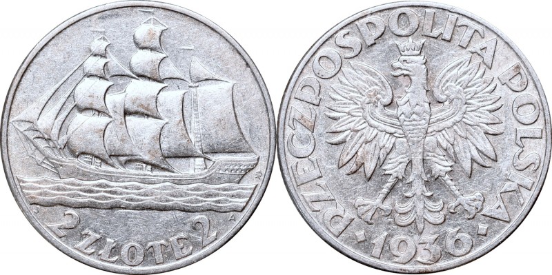 II Republic of Poland, 2 zlote 1936, ship
II Rzeczpospolita, 2 złote 1936, Żagl...