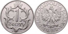II Republic, 1 zloty 1929
II Rzeczpospolita, 1 złoty 1929
 Ładnie zachowany egzemplarz, połysk. 

Grade: XF-/XF 
 Polen, Poland