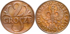 II Republic, 2 groschen 1936
II Rzeczpospolita, 2 groszy 1936
 Pięknie zachowany egzemplarz. Najmniejszy nakład wśród monet 2 groszowych - 5.800.000...