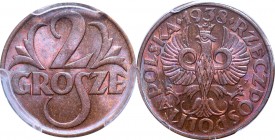 II Republic, 2 groschen 1938 - PCGS MS65 BN
II Rzeczpospolita, 2 grosze 1938 - PCGS MS65 BN
 Piękny, wyselekcjonowany egzemplarz. Ładna patyna. Jede...