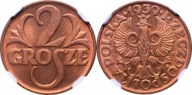 II Republic of Poland, 2 groschen 1939 - NGC MS66 RD
II Rzeczpospolita, 2 grosze 1939 - NGC MS66 RD
 Wyselekcjonowany, menniczy egzemplarz w najbard...