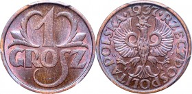II Republic, 1 groschen 1937 - PCGS MS64 BN
II Rzeczpospolita, 1 grosz 1937 - PCGS MS64 BN
 Piękny, wyselekcjonowany egzemplarz. Ładna patyna. Tylko...