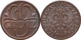 II Republic, 1 groschen 1938
II Rzeczpospolita, 1 grosz 1938
 Bardzo ładnie zachowany egzemplarz, ciemna patyna. 

Grade: AU/UNC 
 Polen, Poland