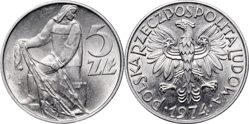 PRL, 5 zloty Fischerman 1974
PRL, 5 złotych 1974 Rybak - na trawce rzadkość
 P...