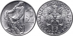 PRL, 5 zloty 1974 Fischerman
PRL, 5 złoty 1974 Rybak
 Piękny, menniczy stan zachowania. Intensywny, obustronny połysk.


Grade: UNC/AU 
 Polen, ...