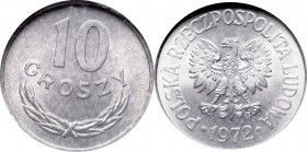 PRL, 10 groszy 1972 - GCN MS68
 Menniczy egzemplarz w polskim gradingu. 

Grade: GCN MS68 
Reference: Fischer OB 031, Parchimowicz 206.d
 Polen, ...