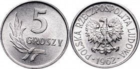 PRL, 5 groschen 1962
PRL, 5 groszy 1962
 Piękny, menniczy, wyselekcjonowany egzemplarz. 

Grade: UNC 
 Polen, Poland