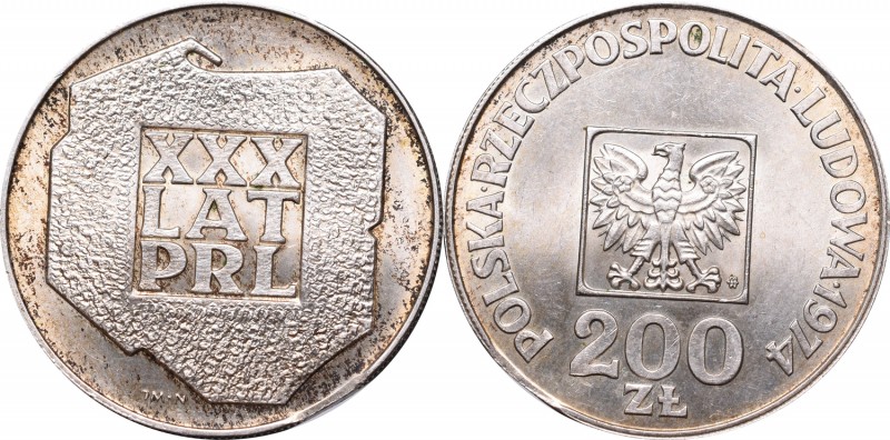 PRL, 200 złotych 1974 XXX Rocznica zwycięstwa - rzadki destrukt
 Bardzo atrakcy...